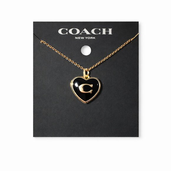 Coach Black Heart Locket Necklace Gold Tone 16–18” Chain Signed Pendant - Picture 2 of 3